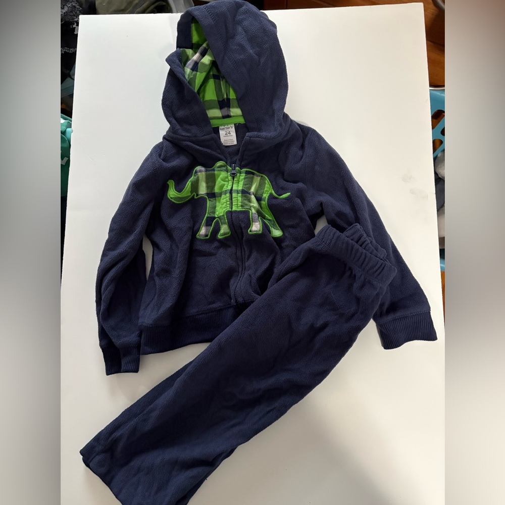 Carters navy blue fleece hoodie and fleece pants 2t elephant